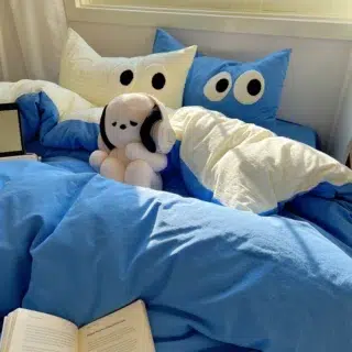 Parure de Lit Bleu en Coton Lavée