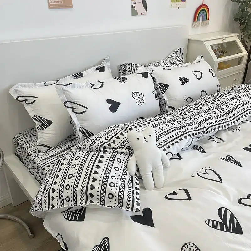 Parure de Lit Coeur Blanc et Noir Parure de Lit Coeur Blanc et Noir