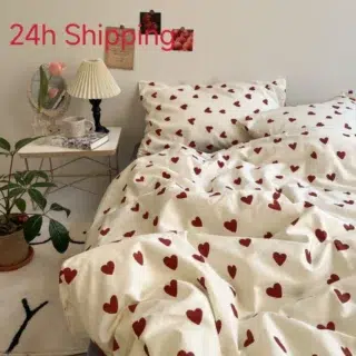 Parure de Lit Motifs Coeur Rouge