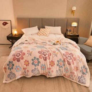 Parure de Lit en Flanelle Motif Fleurs